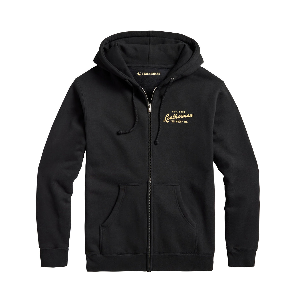 Translation missing: en.Front of the Leatherman vintage hoodie with the cursive Leatherman logo. Established 1983