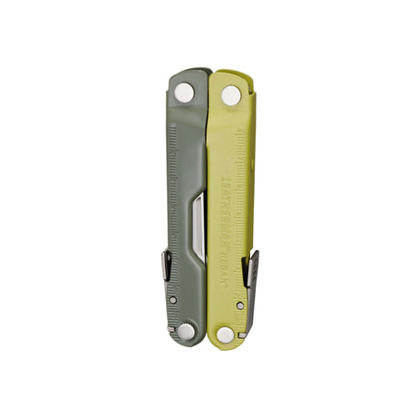 Translation missing: es.Mossy Slate Leatherman Rebar® multitool closed, showcasing its sleek design and compact size