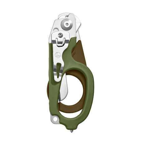 Translation missing: es.Woodland Leatherman Raptor Rescue trauma shears folded, featuring the pocket clip and lanyard hole