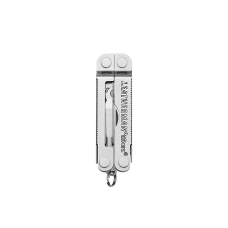 Translation missing: es.Stainless Steel Leatherman Micra® multi-tool closed, showcasing its compact design and keychain attachment