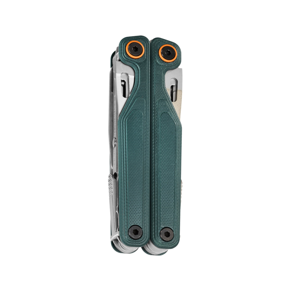 Translation missing: en.Rear view of the Leatherman Wave® Alpha Cascadia multi-tool in closed position, highlighting textured green handles