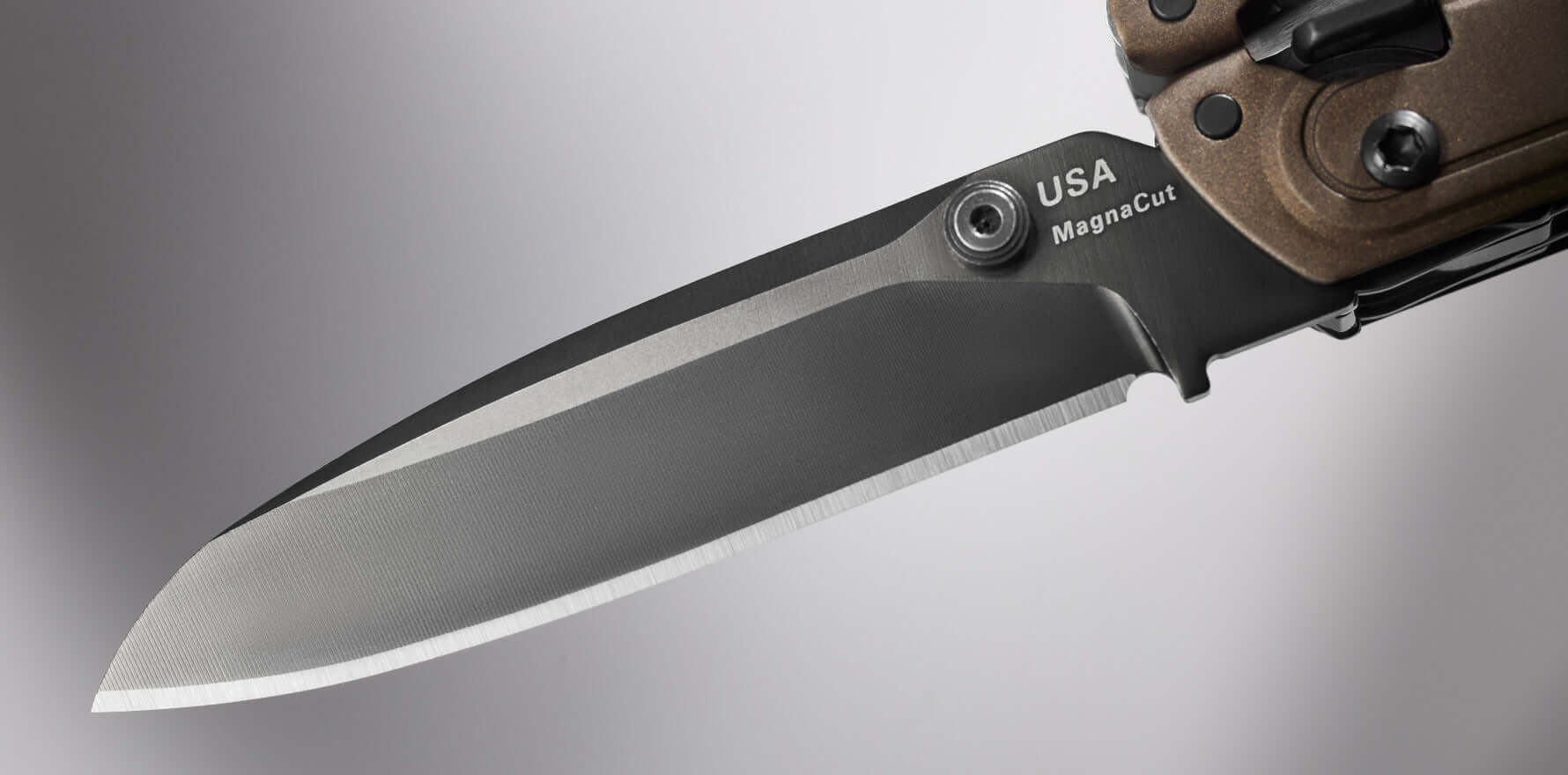 Close up of a Leatherman ARC® Talos showcasing the premium Magnacut® blade.