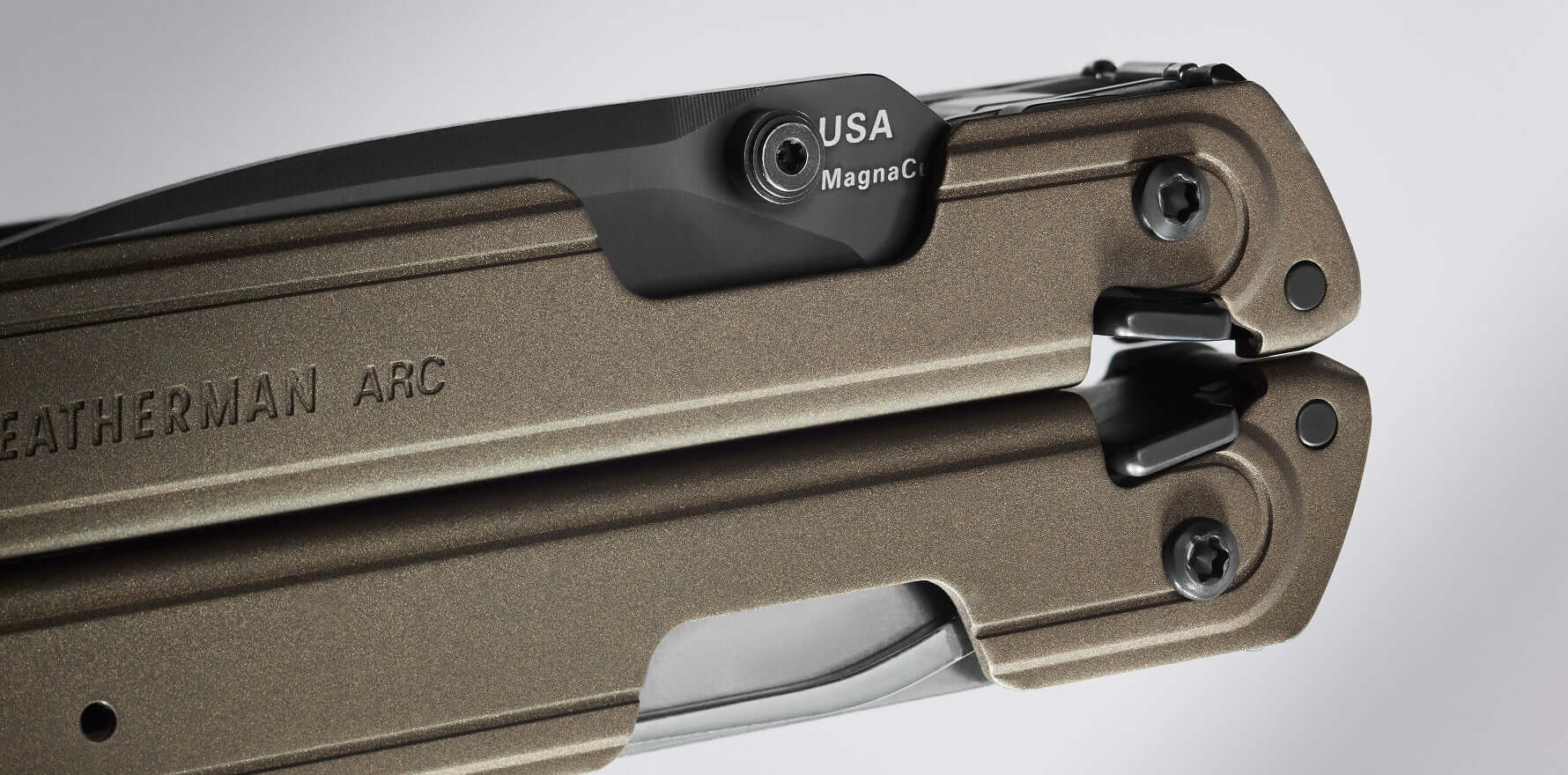 Close up of the Leatherman ARC® Talos showcasing its Bronze Cerakote coating.