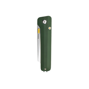 Translation missing: en.Leatherman Glider folding knife with Okra textured handle, stainless steel blade, and yellow thumb stud, shown close on a white background