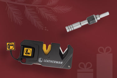 Translation missing: en.Leatherman blade sharpener and ratchet driver are presented, illustrating various styles and tools for multifunctional purposes