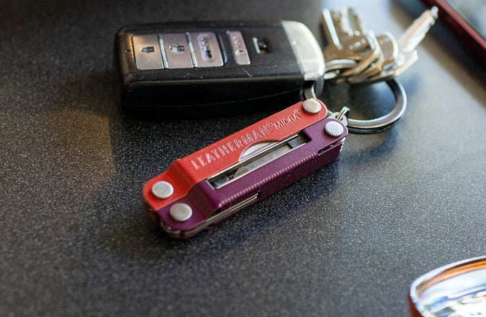 Translation missing: en.Leatherman Micra featuring a standard key and a car key attached
