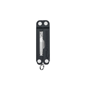 Translation missing: en.Black Leatherman Micra® multi-tool closed, showcasing its compact design and keychain attachment