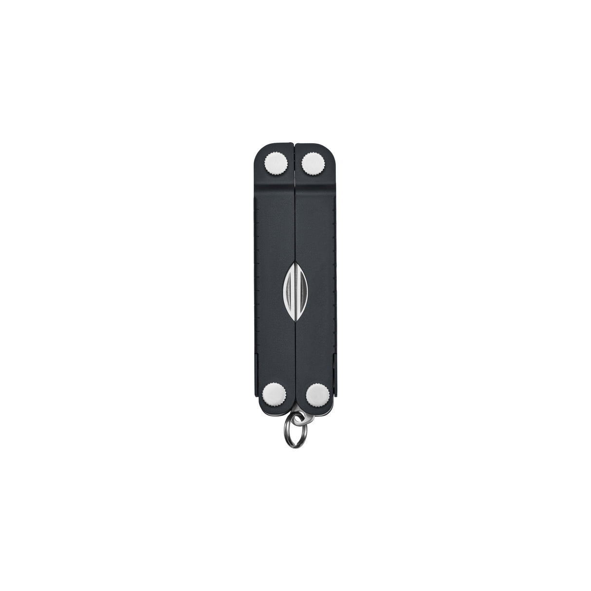 Translation missing: en.Jet Black Leatherman Micra® multi-tool closed, showcasing its compact design and keychain attachment