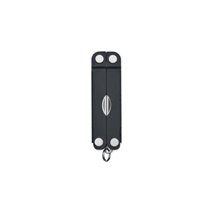 Translation missing: en.Jet Black Leatherman Micra® multi-tool closed, showcasing its compact design and keychain attachment
