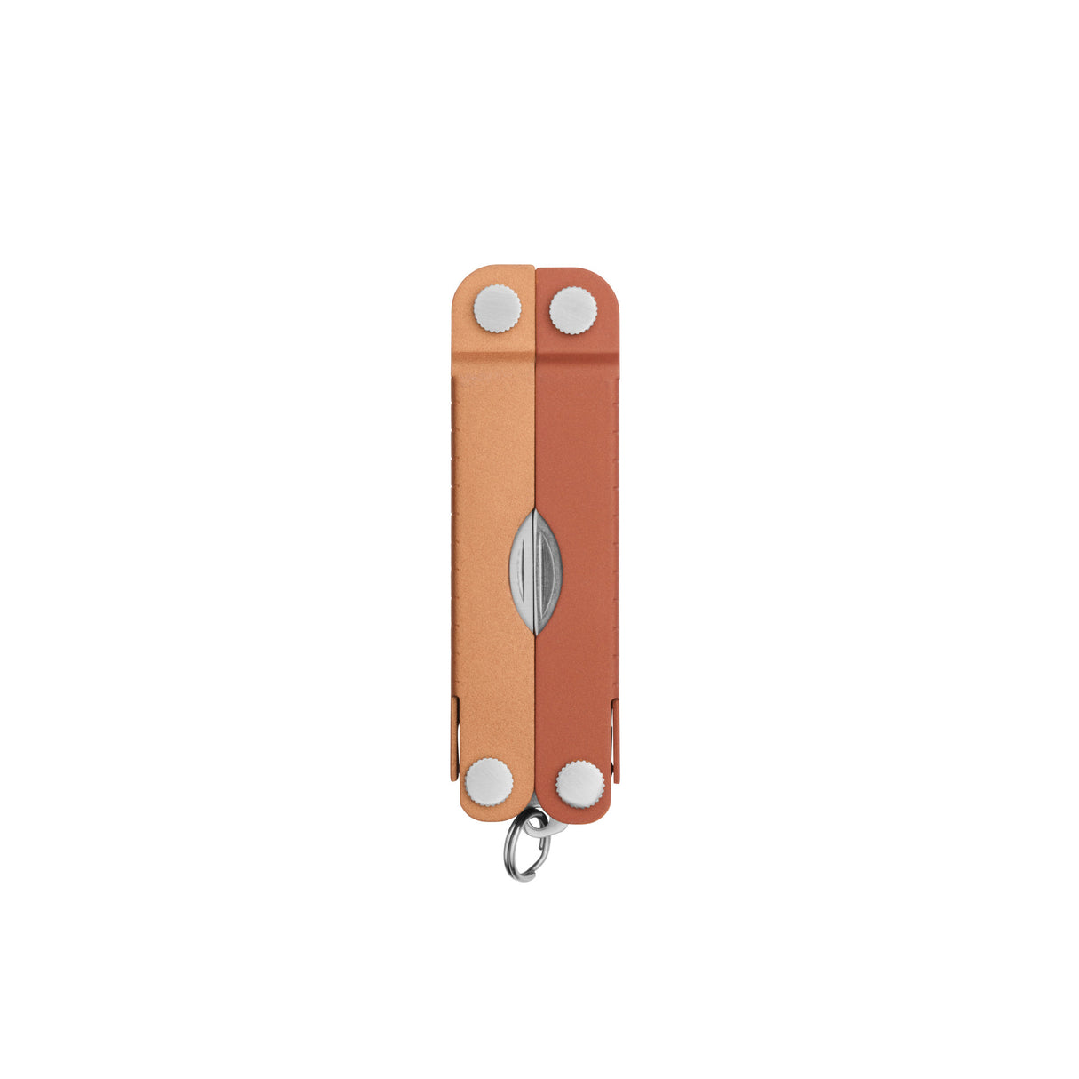 Translation missing: en.Pumpkin Spice Leatherman Micra® multi-tool closed, showcasing its compact design and keychain attachment