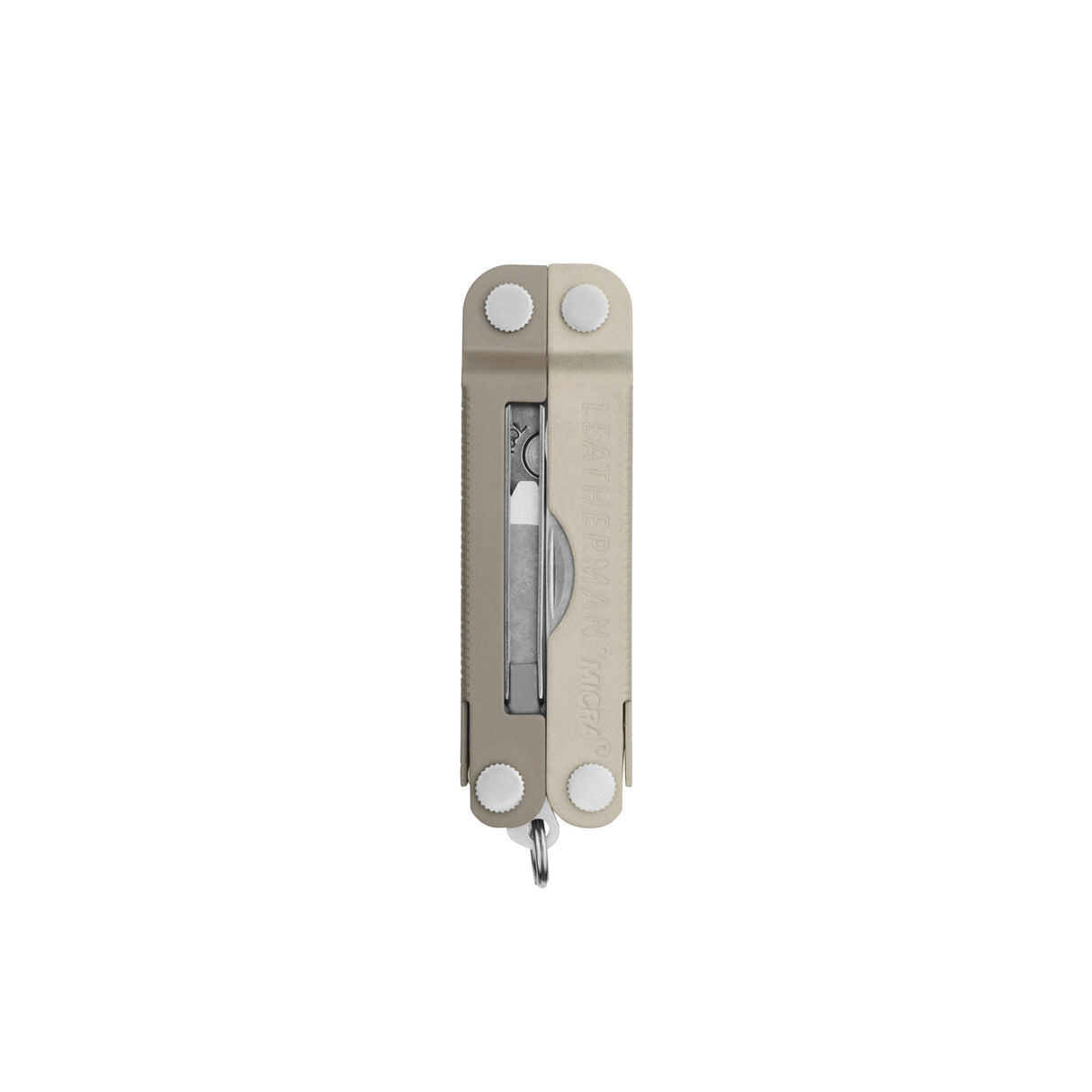 Translation missing: en.Winter Fog Leatherman Micra® multi-tool closed, showcasing the tweezers and Leatherman brand on one handle