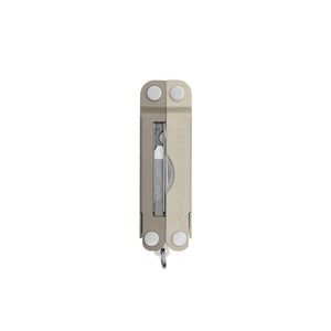 Translation missing: en.Winter Fog Leatherman Micra® multi-tool closed, showcasing the tweezers and Leatherman brand on one handle