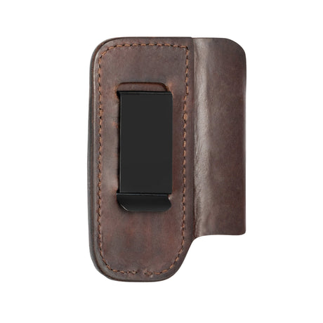 Translation missing: en.Premium Leather Sheath in Dark Brown with visible stitching and black belt clip