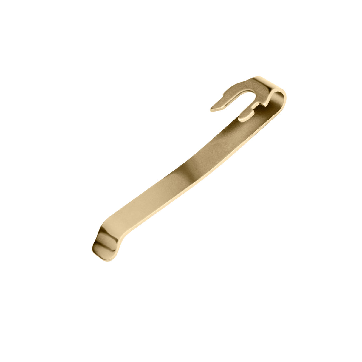 Translation missing: en.Back-side of the Brass Leatherman Quick-Release Pocket Clip showing the connecting mechanism