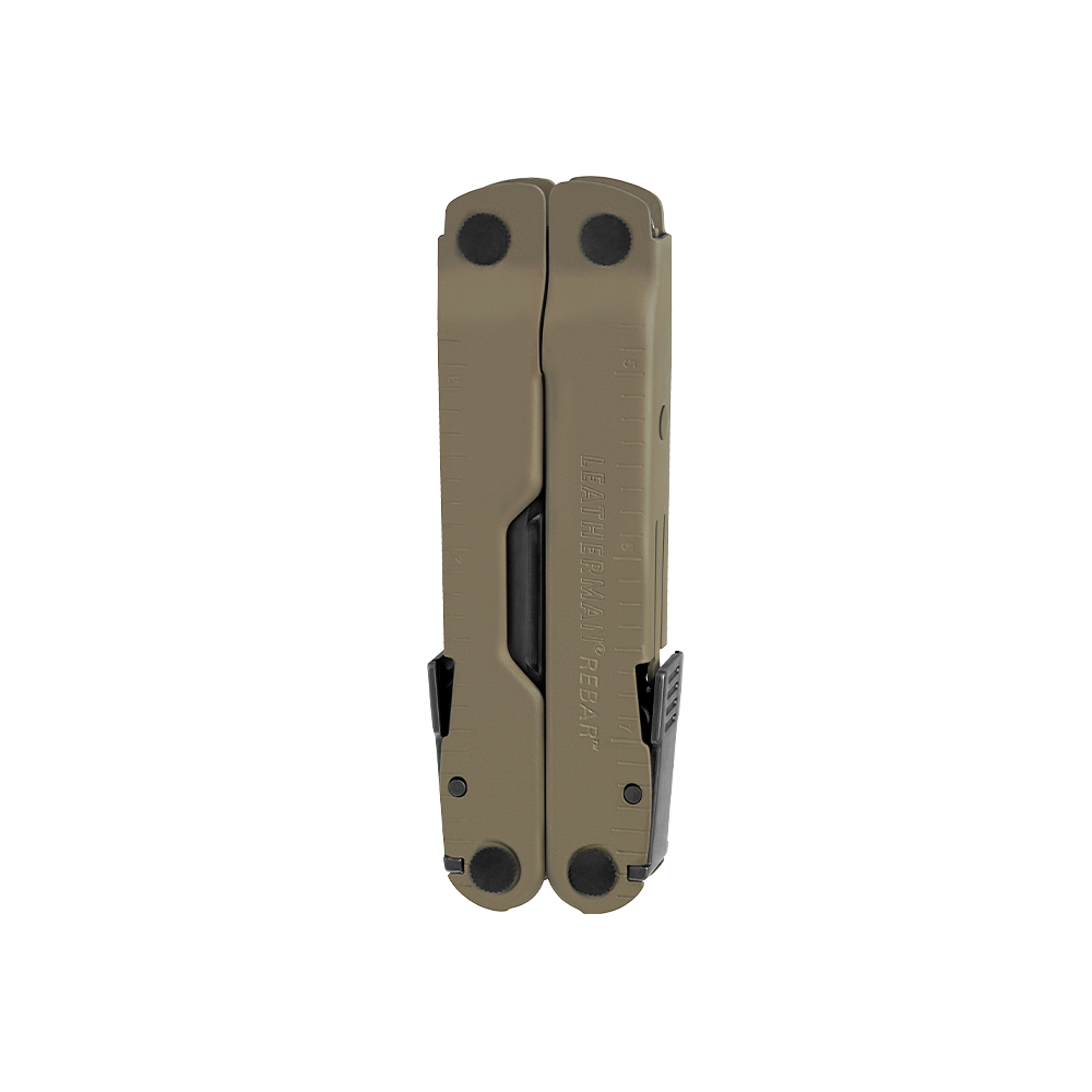 Translation missing: en.Coyote Tan Leatherman Rebar® multitool in closed position, showcasing its sleek design and robust construction