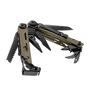 Translation missing: en.Coyote Tan  Leatherman Signal® multitool beauty image showing the various tools and features