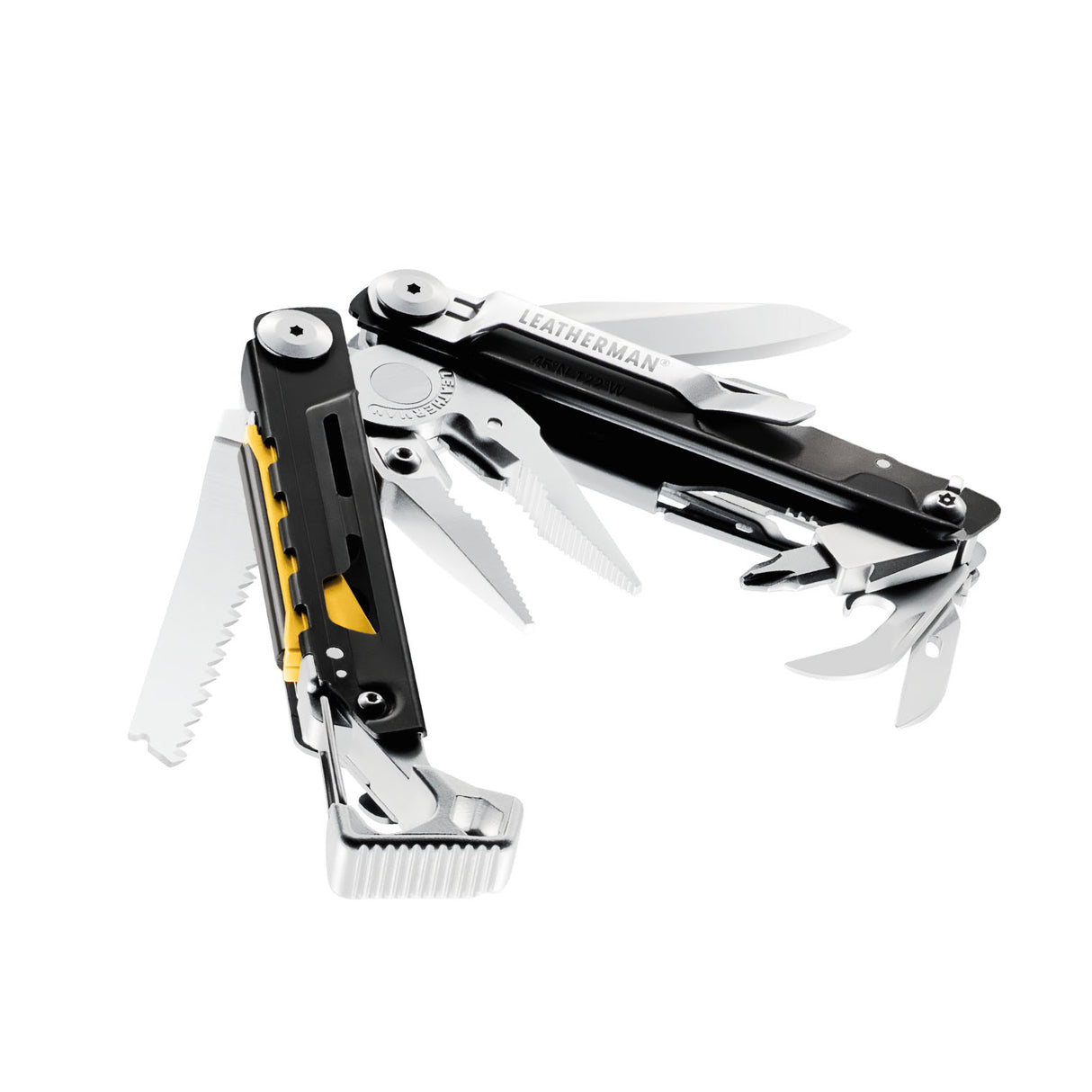 Translation missing: en.Black &amp; Stainless Leatherman Signal® multitool beauty image showing the various tools and features