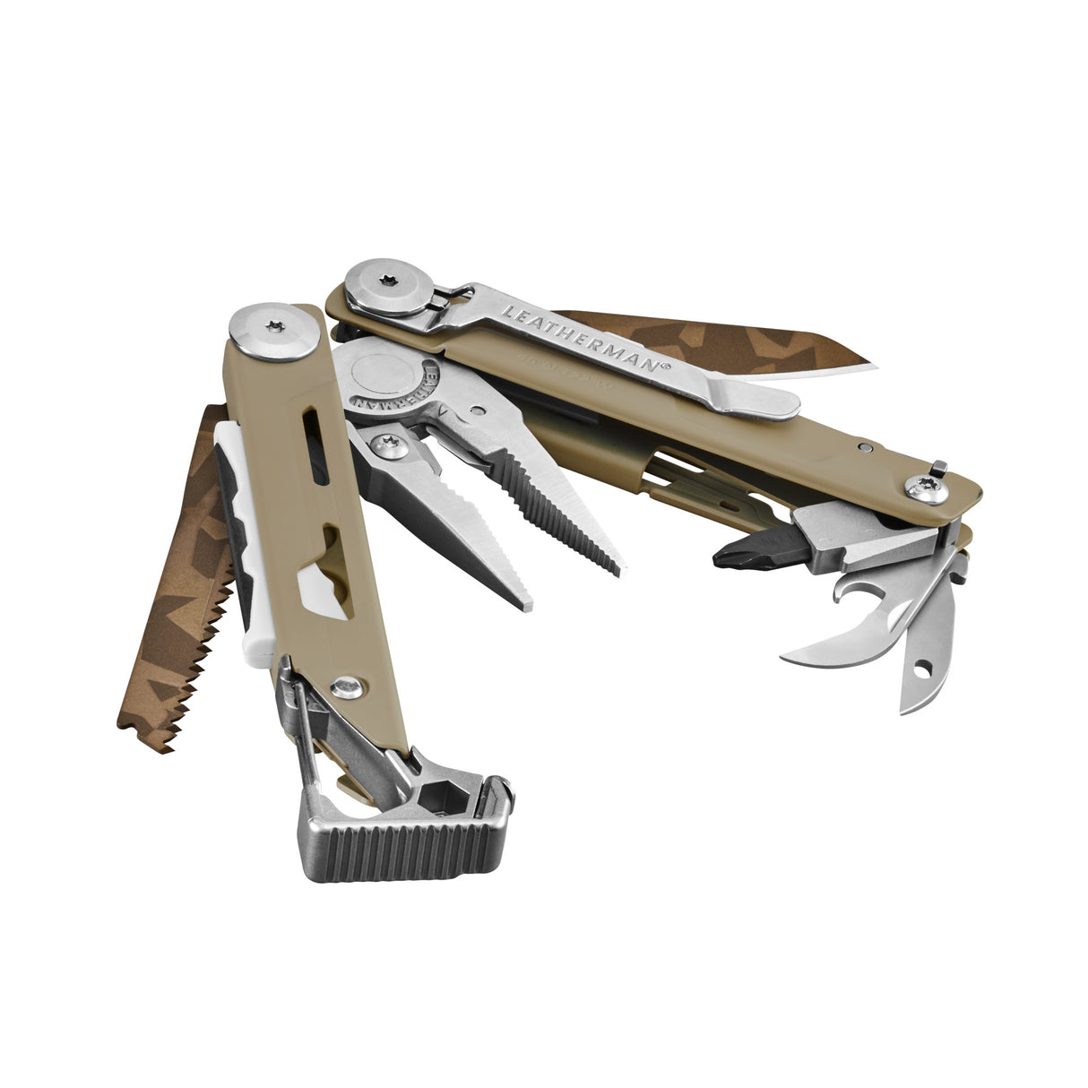 Translation missing: en.Sandstorm Signal multitool opened to show pliers, saw, hammer end, knife blade, and bit driver