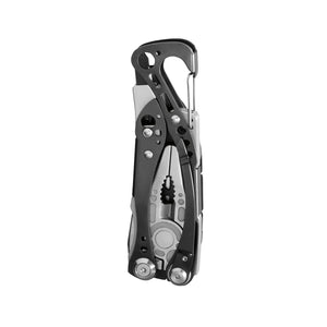 Translation missing: en.Skeletool® CX Black &amp; Stainless folding multitool with pliers and carabiner clip visible