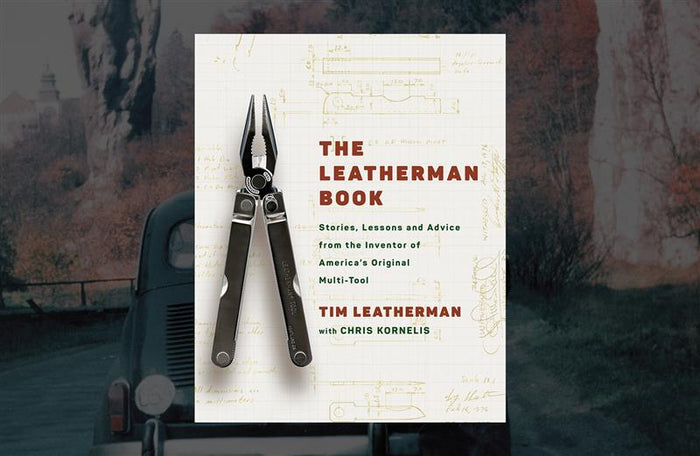 Translation missing: en.An image of The Leatherman Book cover prominently featuring the Leatherman PST