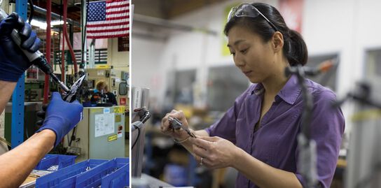 I dipendenti di Leatherman costruiscono e controllano la qualità degli utensili multifunzione Leatherman nella fabbrica di Portland.