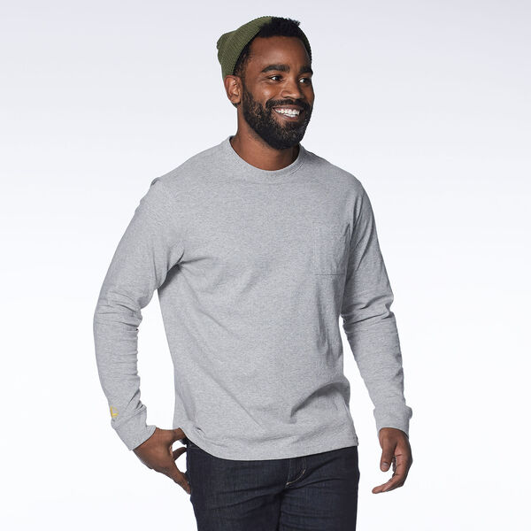 Gray Brand Stamp Long Sleeve Tee on model showing front