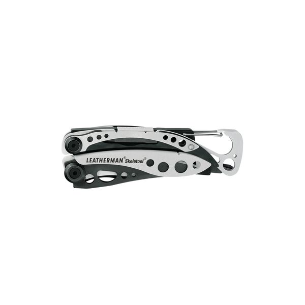 Closed Black and Silver Skeletool showing outside accessible tool side