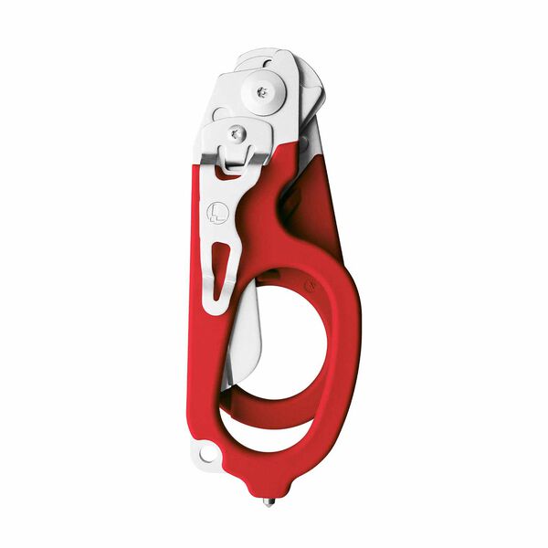Leatherman Raptor Rescue shears, red, closed view with pocketclip image 1