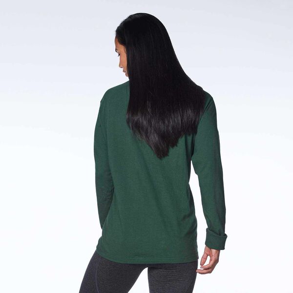 Green long sleeve Leatherman T-Shirt female model back