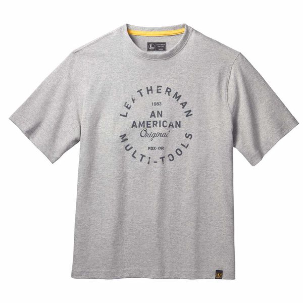 Gray short sleeve T-Shirt with heritage badge front side
