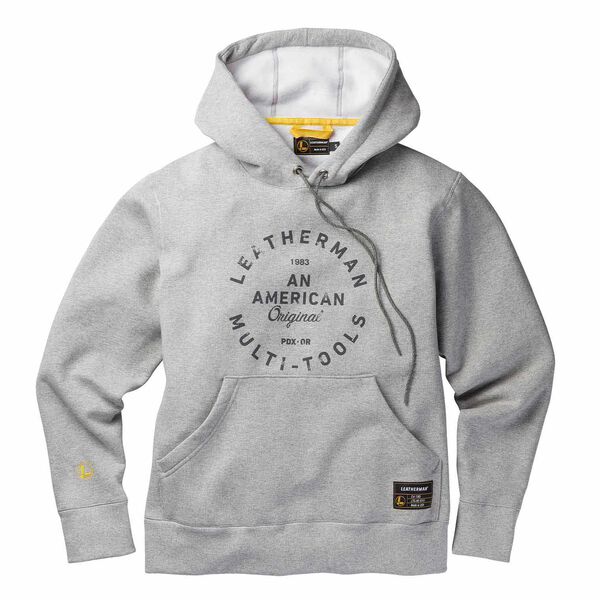 Gray Pullover hoodie with heritage badge front side