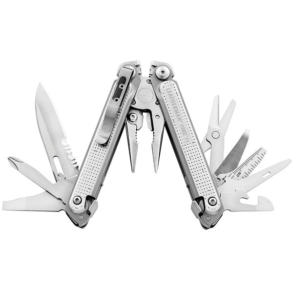 Leatherman FREE P2, stainless steel, open fanned view image number 1