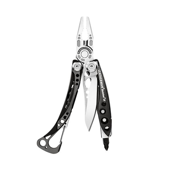 Black and silver Skeletool CX in open fanned position