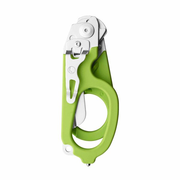 Leatherman Raptor Rescue shears, green, closed view with pocket clip image number 1