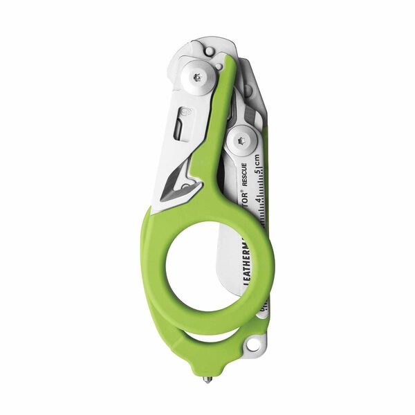 Leatherman Raptor Rescue shears, green, closed view with pocket clip image 2