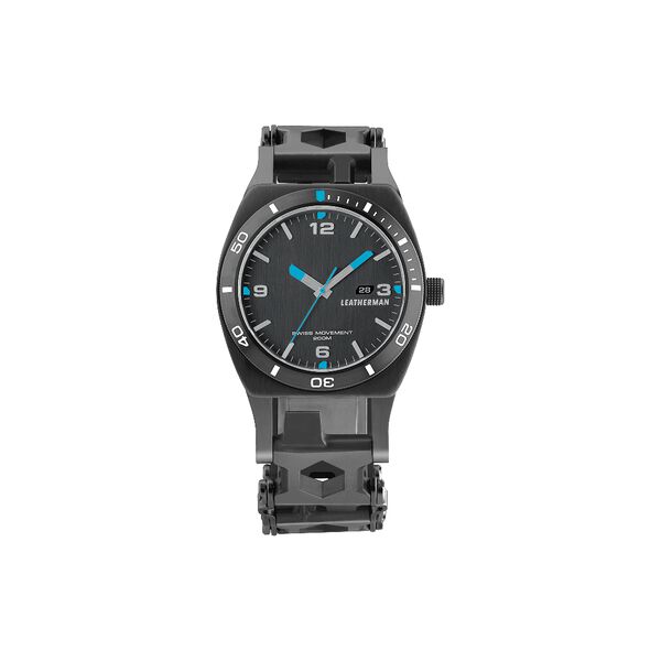 Leatherman tread tempo multi-tool watch in black, 30 tools, frontal view image 1