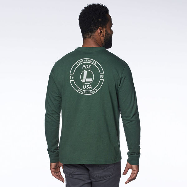 Green Brand Stamp Long Sleeve Tee on model showing back