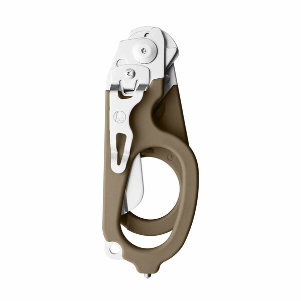 Leatherman Raptor Rescue shears, coyote tan, closed view with pocket clip image number 1