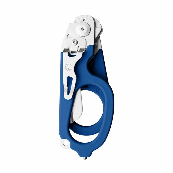 Leatherman Raptor Rescue shears, blue, closed view with pocketclip image 1