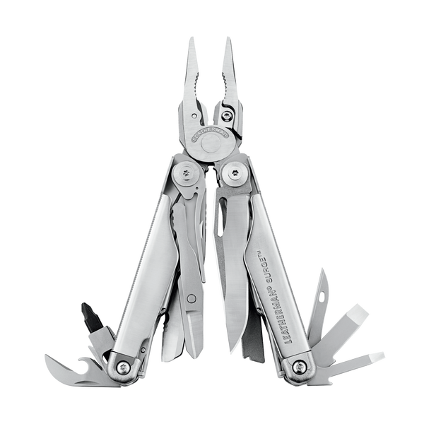Leatherman Surge multi-tool, stainless steel, heavy duty, 21 tools, open view