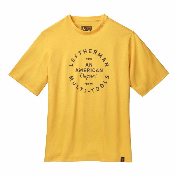Yellow short sleeve T-Shirt with heritage badge front side