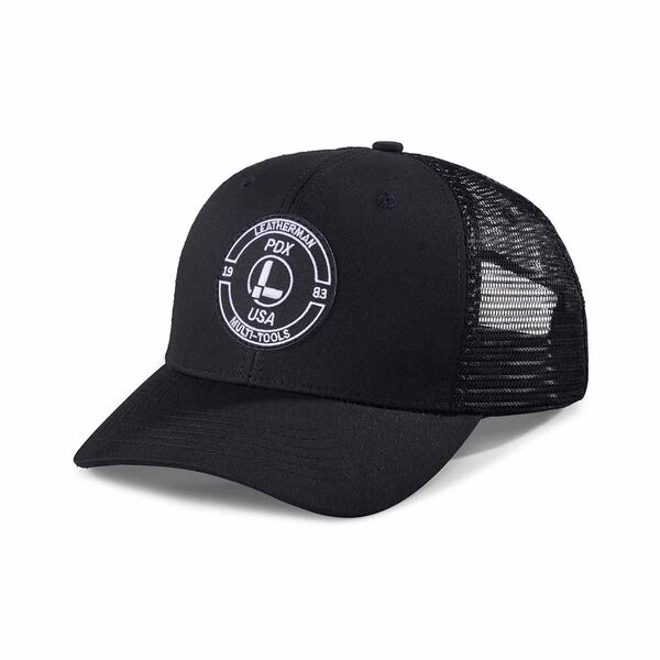 Black trucker hat with Leatherman logo