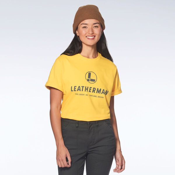 Yellow Chest Logo Short Sleeve Tee on model
