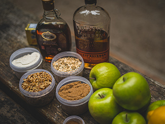various ingredients you'll need to make a bourbon apple crumble