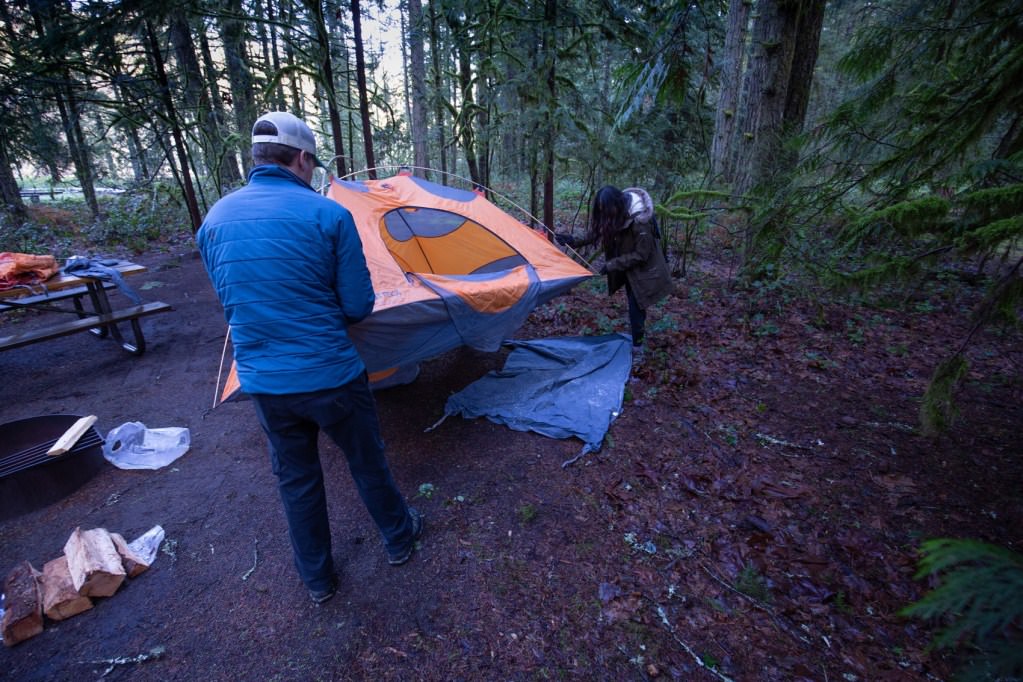 Setting up camp at Ox Bow State Park along the Sandy river.