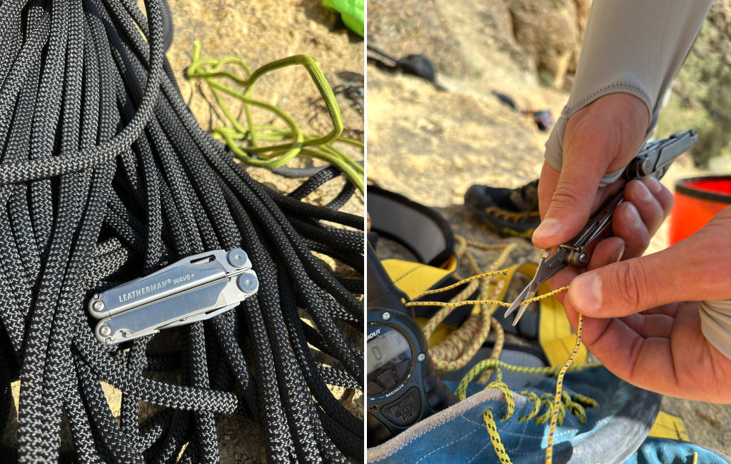 Wave on a climbing rope and being used to cut some cord