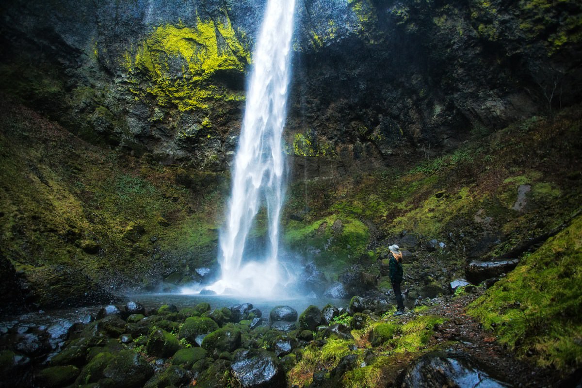 Elowah Falls in the Columbia River Gorge with Ola by Michael Matti
