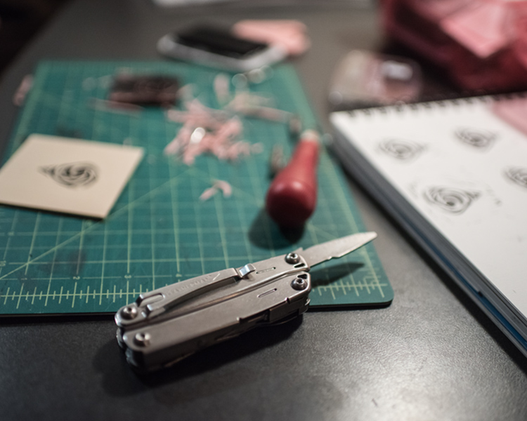 Leatherman on a work bench