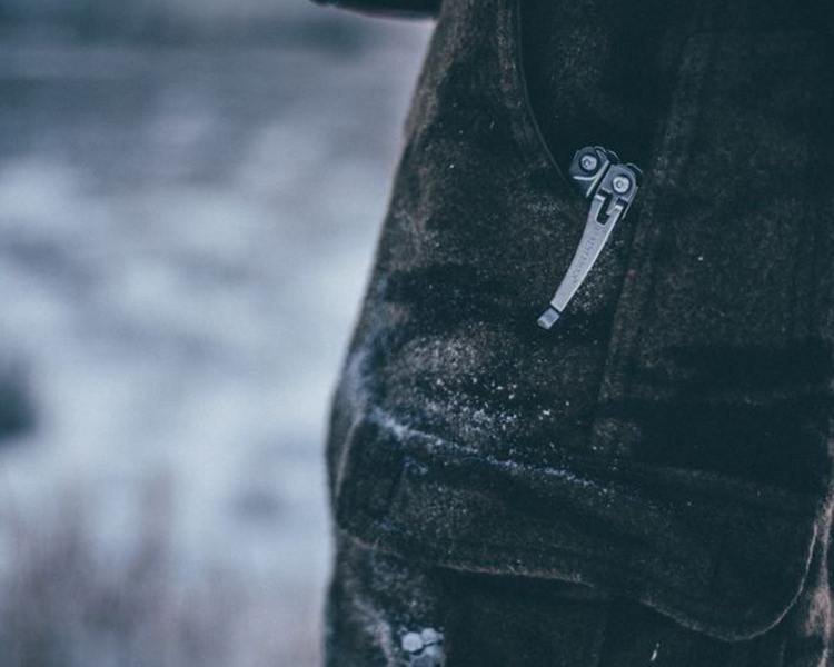 Leatherman tool in pocket in winter