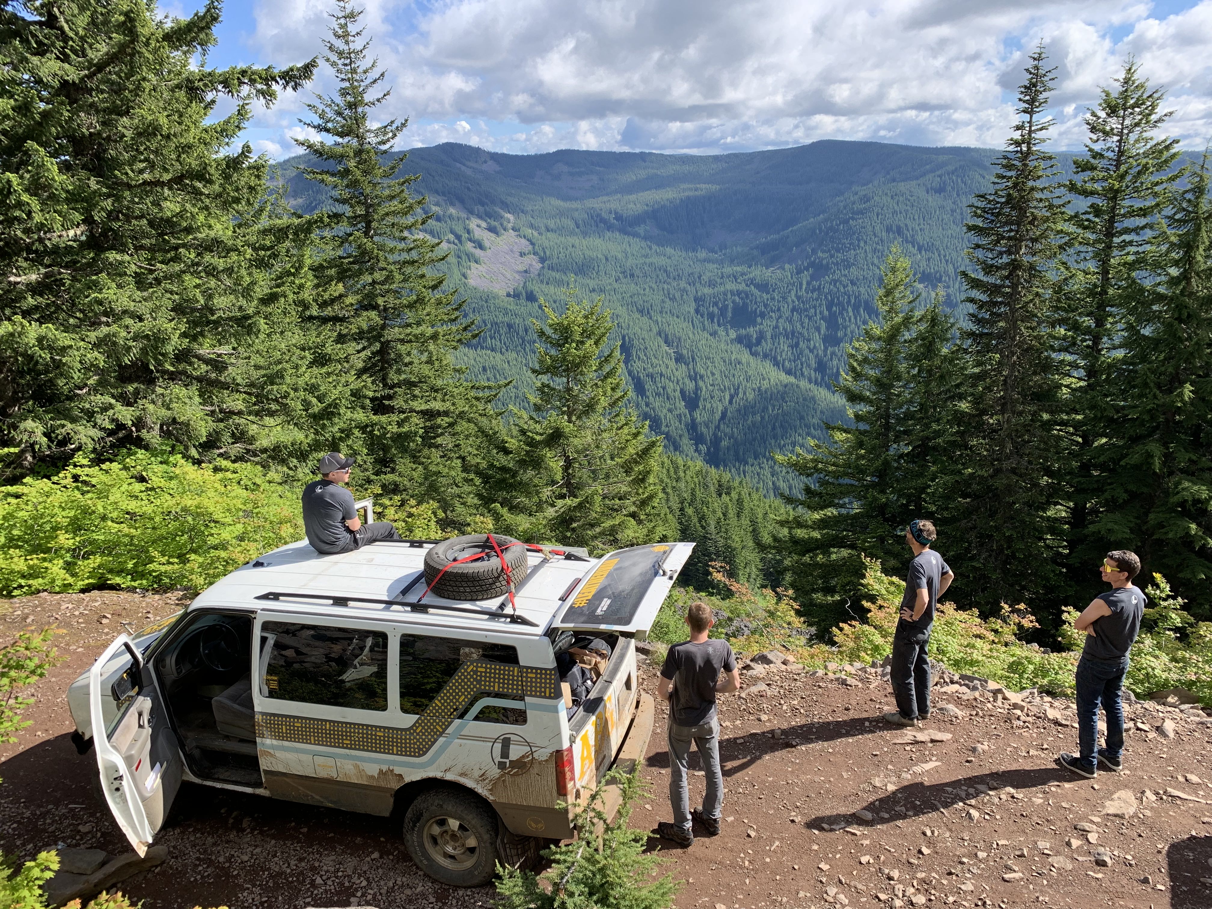 Leatherman van in the Oregon forest.